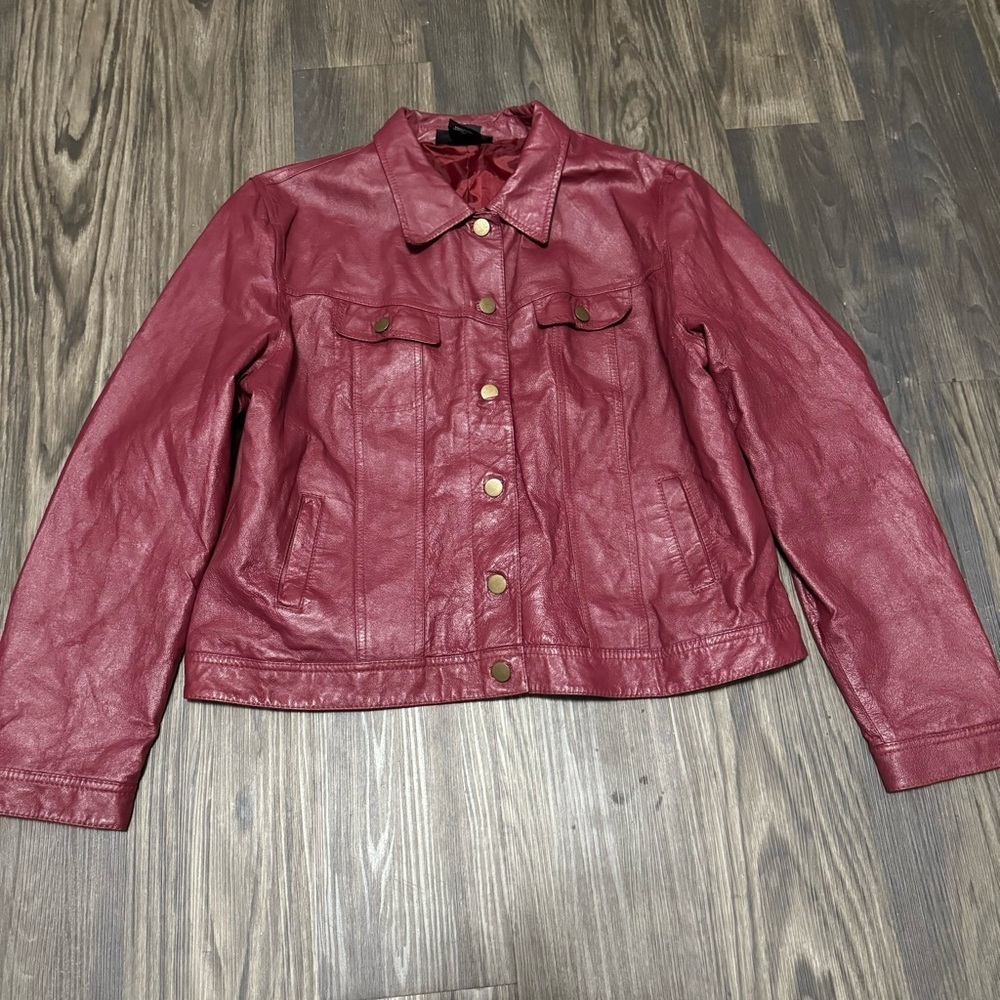 Metrostyle Women’s Red Leather Jacket size 16 Button Up Vintage